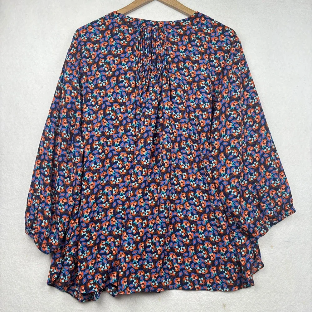 NYDJ Blouse Womens 2X Floral Pleated Back Relaxed Fit